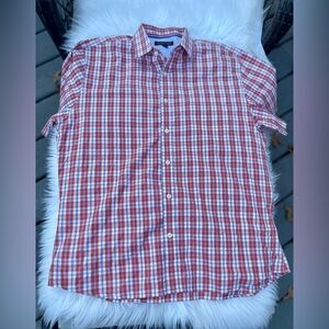 Banana Republic Plaid Orange/white Short Sleeve Top Size Large